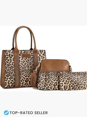 3pc Tote Crossbody Wristlet Set Faux Leather Gradient Whipstitch Adjustable